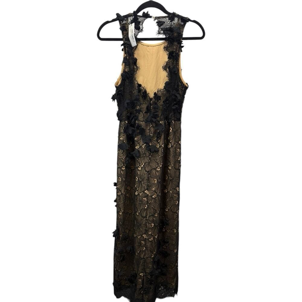 NWT Karen Millen Black Lace Floral Appliqué Midi Dress Open Back Slit US 6 - Picture 7 of 13